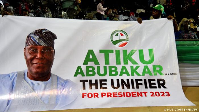 A banner calling Atiku Abubakar for president
