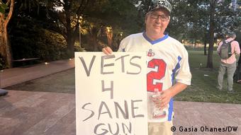 Glenn Keels, a former veteran protests NRA convention in Texas