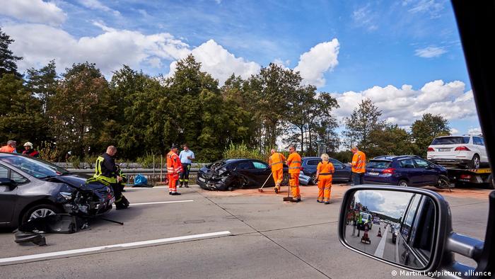A crash scene on a highway
