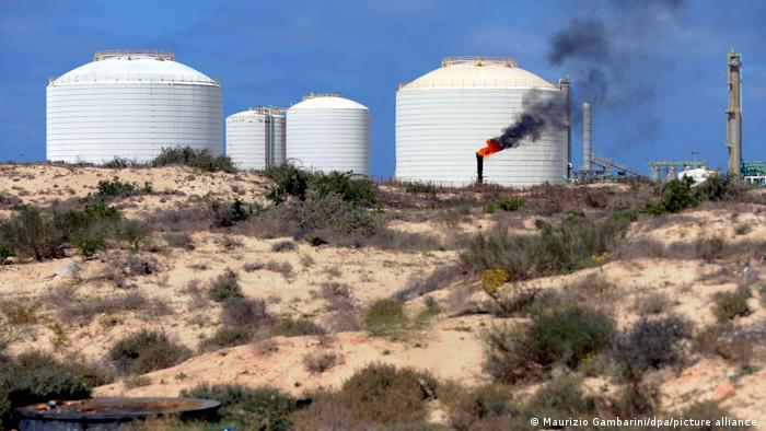 Gaseous components of oil are burned off at in Az Zuwaytina, Libya, in 2011