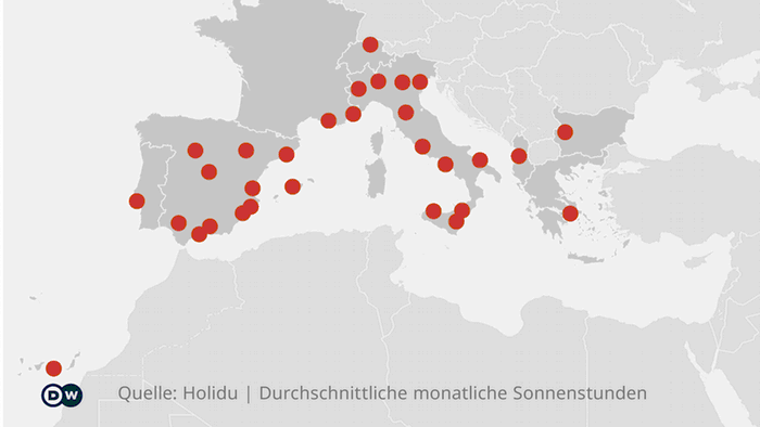 Infografik von Europas sonnigsten Städten