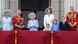 Britain's Queen Elizabeth II (C) stands with from left, Britain's Camilla, Duchess of Cornwall, Britain's Prince Charles, Prince of Wales, Britain's Prince Louis of Cambridge, Britain's Catherine, Duchess of Cambridge, Britain's Princess Charlotte of Cambridge , Britain's Prince George of Cambridge, Britain's Prince William, Duke of Cambridge, smile while looking up at the sky from Buckingham Palace Balcony. Britain's Queen Elizabeth II (C) stands with from left, Britain's Camilla, Duchess of Cornwall, Britain's Prince Charles, Prince of Wales, Britain's Prince Louis of Cambridge, Britain's Catherine, Duchess of Cambridge, Britain's Princess Charlotte of Cambridge , Britain's Prince George of Cambridge, Britain's Prince William, Duke of Cambridge, smile while looking up at the sky from Buckingham Palace Balcony.