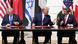 Prime Minister of Israel Benjamin Netanyahu, US President Donald Trump, and Foreign Affairs Minister of the United Arab Emirates Abdullah bin Zayed bin Sultan Al Nahyan participate in the signing ceremony of the Abraham Accords at the White House.