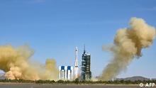 The rocket carrying the Shenzhou-14 mission with three Chinese astronauts lifts off at the Jiuquan Satellite Launch Center in Northwest China�s Gansu Province on June 5, 2022. - China on June 5 launched a rocket carrying three astronauts on a mission to complete construction on its new space station, the latest milestone in Beijing's drive to become a major space power. (Photo by AFP) / China OUT