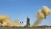 The rocket carrying the Shenzhou-14 mission with three Chinese astronauts lifts off at the Jiuquan Satellite Launch Center in Northwest China�s Gansu Province on June 5, 2022. - China on June 5 launched a rocket carrying three astronauts on a mission to complete construction on its new space station, the latest milestone in Beijing's drive to become a major space power. (Photo by AFP) / China OUT