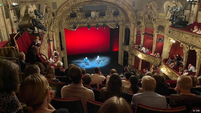 Angela Merkel speaking at the Berlin Ensemble