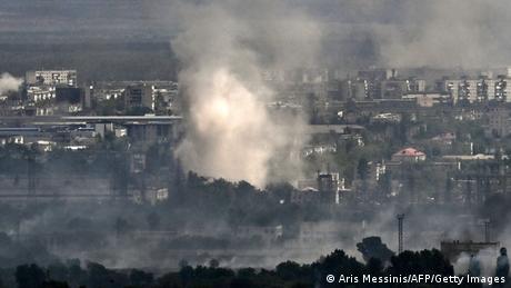Smoke from shelling rises of the city of Severodonetsk, Ukraine, on June 7, 2022
