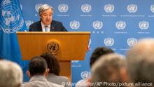 United Nations Secretary-General Antonio Guterres addresses reporters during a news conference to introduce the second report of the Global Crisis Response Group – on the impact of the war in Ukraine on the food, fuel and finance sectors, Wednesday, June 8, 2022 at United Nations headquarters. (AP Photo/Mary Altaffer)