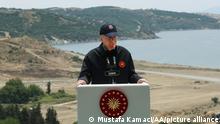IZMIR, TURKIYE - JUNE 09: Turkish President Recep Tayyip Erdogan speaks during the EFES-2022 Exercise in Seferihisar district of Izmir, Turkiye on June 09, 2022. Mustafa Kamaci / Anadolu Agency