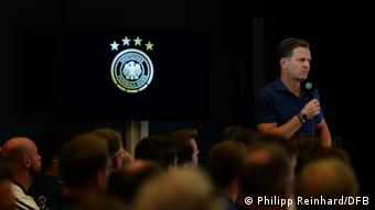Oliver Bierhoff speaks at Germany's training camp in Herzogenaurach 