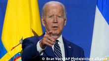 President Joe Biden speaks during a meeting on migration at the Summit of the Americas, Friday, June 10, 2022, in Los Angeles. (AP Photo/Evan Vucci)