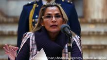 LA PAZ, BOLIVIA - NOVEMBER 21 : Bolivian Interim President Jeanine Anez and Interim Justice Minister Alvaro Eduardo Coimbra Cornejo hold a press conference at Quemado Palace in La Paz, Bolivia on November 21, 2019. Lokman Ilhan / Anadolu Agency