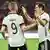 Timo Werner and Jonas Hofmann celebrate Hofmann's goal in Budapest for Germany against Hungary