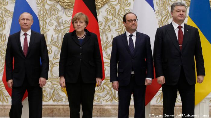 Belarus Minsk | Wladimir Putin, Angela Merkel, Francois Holland und Petro Poroschenko 