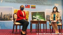 Lithuania's Vice Minister of Economy and Innovation Jovita Neliupsiene attends a news conference with Taiwan's Foreign Ministry spokesperson Joanne Ou in Taipei, Taiwan June 15, 2022. REUTERS/Ben Blanchard