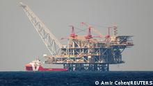 09.06.2021
FILE PHOTO: The production platform of Leviathan natural gas field is seen in the Mediterranean Sea, off the coast of Haifa, northern Israel June 9, 2021. Picture taken June 9, 2021. REUTERS/Amir Cohen/File Photo