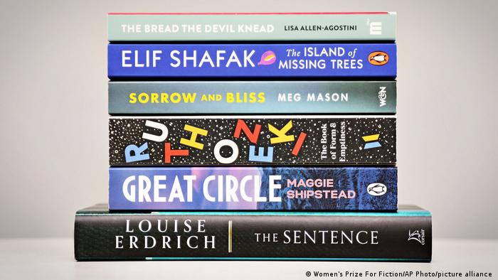 The six shortlisted books for the 2022 Women's Prize for Fiction lie stacked