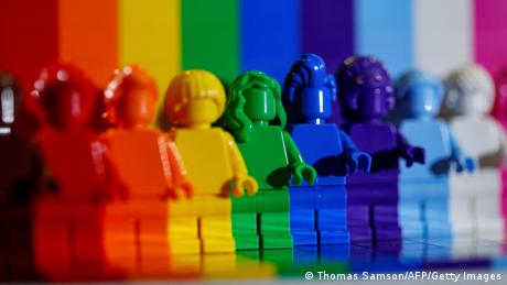 Little Lego figurines in rainbow colors
