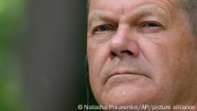 German Chancellor Olaf Scholz attends a conference at the Mariyinsky Palace in Kyiv, Ukraine, Thursday, June 16, 2022. (AP Photo/Natacha Pisarenko)