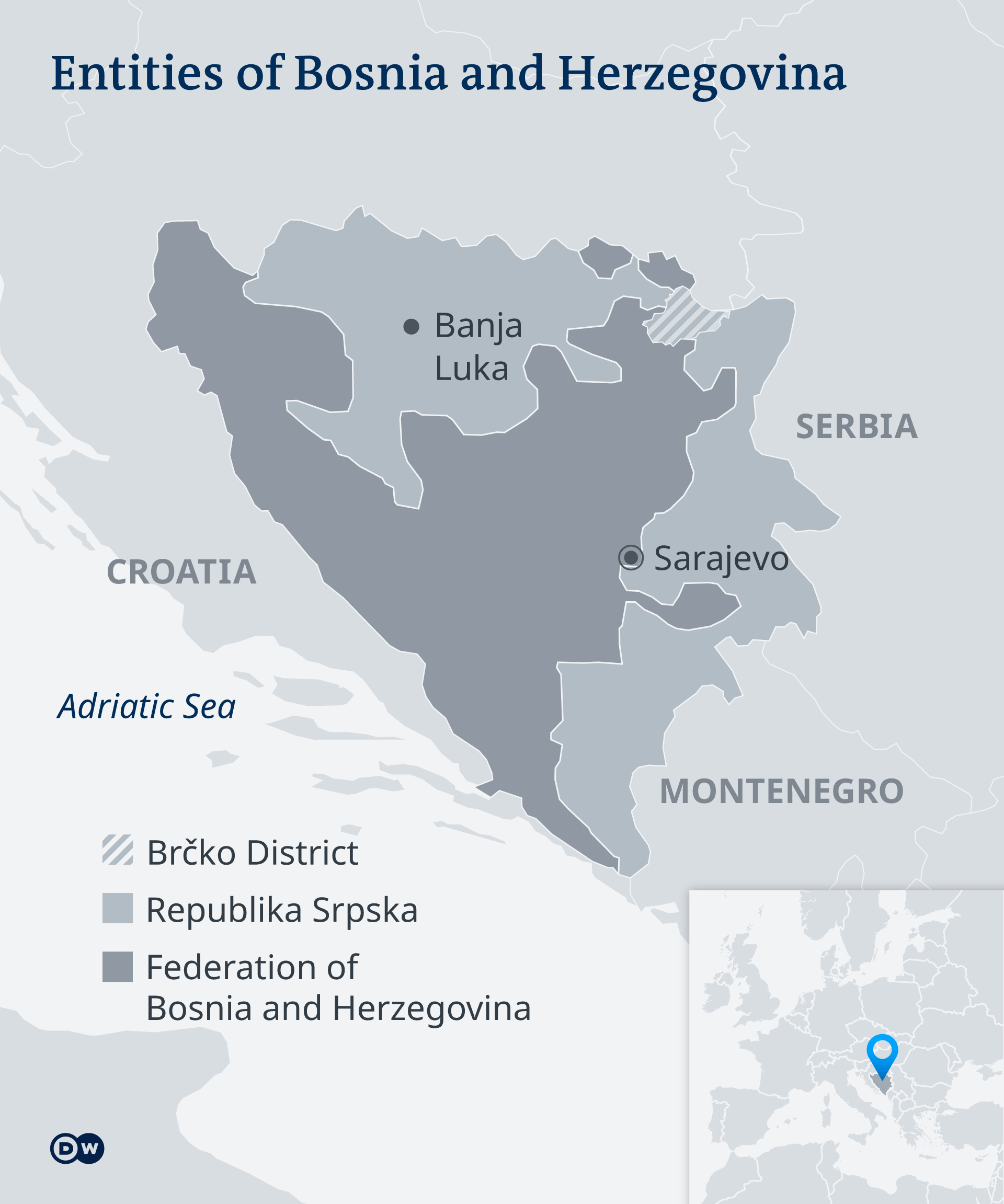 Karte Teilrepubliken Bosnien-Herzegowina EN