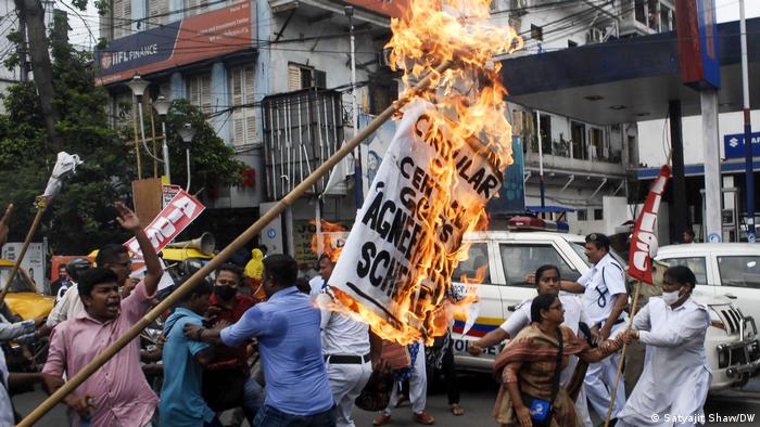 Protesters in the Indian state of West Bengal demonstrating against the Indian government's new military recruitment scheme
