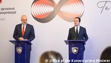 Prime minister of Albania Edi Rama and Prime minister of Kosovo Albin Kurti in press briefing in Pristina Kosovo.
Deutsche Welle have all right to use those photos for website
Author: Office of the Kosovo prime Minister (official publications for media)
Date: 21.06.2022
