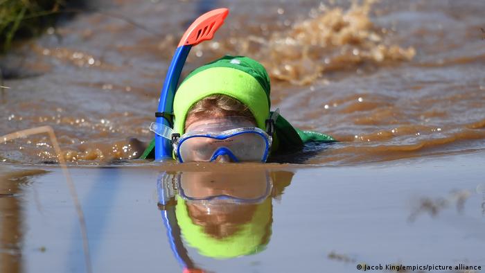A competor at the World Bog Snorkeling Championships in Wales