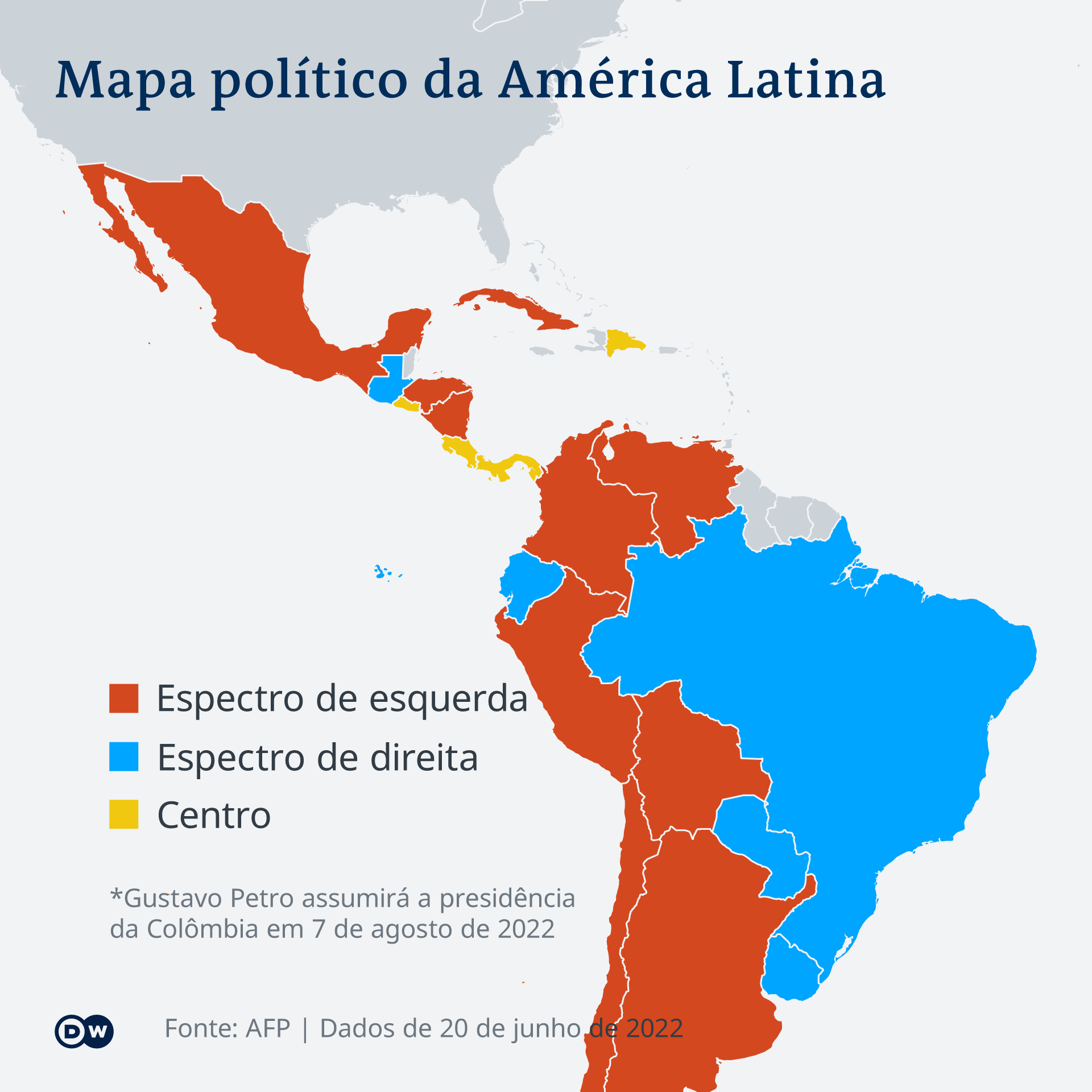 Mapa mostra espectro político da América Latina