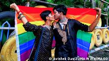 June 19, 2022, Kolkata, India: Young Gay couple of LGBT community members kiss during the Pride march. Lesbian, Gay, Bisexual and Transgender Pride Month is celebrated annually in June to honour the 1969 Stonewall riots and to strengthen the voice for equality irrespective of gender, sexuality, religion, community and orientation. Kolkata India - ZUMAs197 20220619_zaa_s197_008 Copyright: xAvishekxDasx