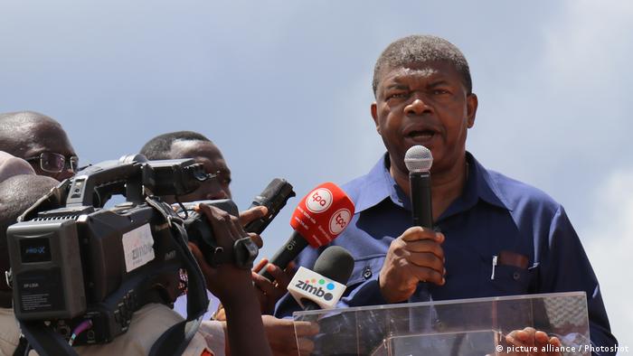 Joao Lourenco, presidential candidate for Angola's ruling People's Movement for the Liberation of Angola (MPLA), addresses his supporters
