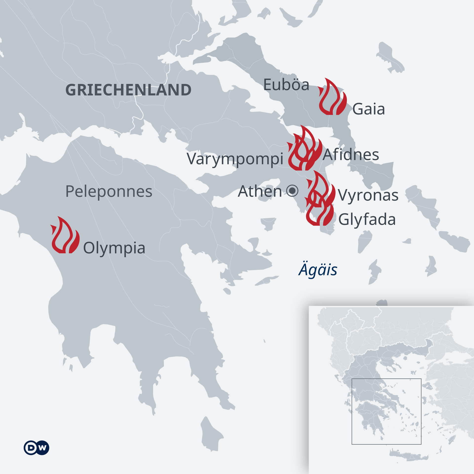 Infografik Karte Brände Griechenland DE