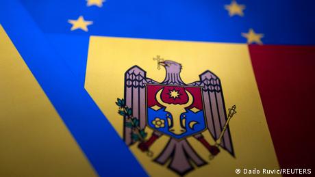Ukraine, Moldovan, and EU flags