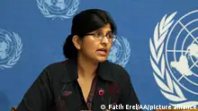 11/07/2014 GENEVA, SWITZERLAND - JULY 11: Ravina Shamdasani, spokeswoman for the office of the United Nations High Commissioner for Human Rights holds a press conference about Israeli strikes on Gaza, in Geneva, Switzerland on July 11 ,2014. (Fatih Erel - Anadolu Agency)