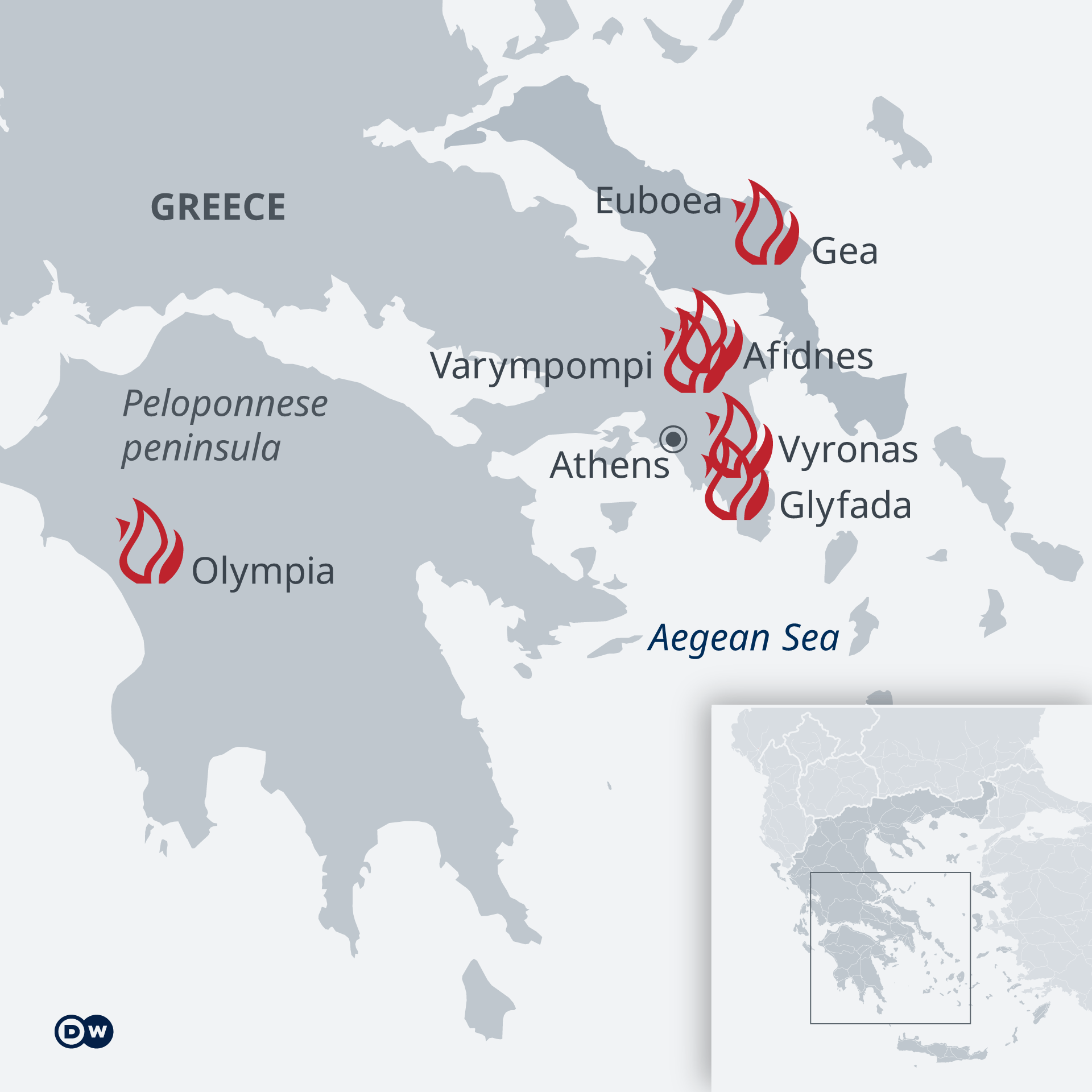 A map of 2021 wildfires in Greece