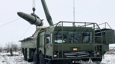 Iskander-M missile loaded on the military vehicle