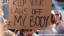 An abortion rights supporter holds a sign during a protest in New York.