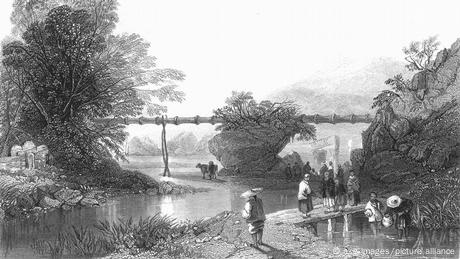 Bambuswasserleitung in Hong Kong, 1843 - Bamboo Aquaeduct in Hong Kong, 1843 -