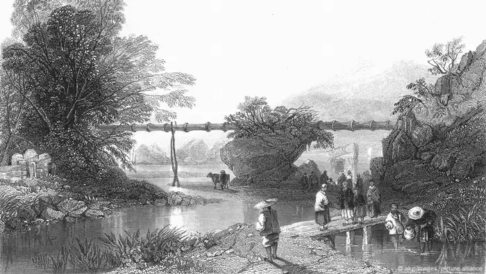 Bambuswasserleitung in Hong Kong, 1843 - Bamboo Aquaeduct in Hong Kong, 1843 -