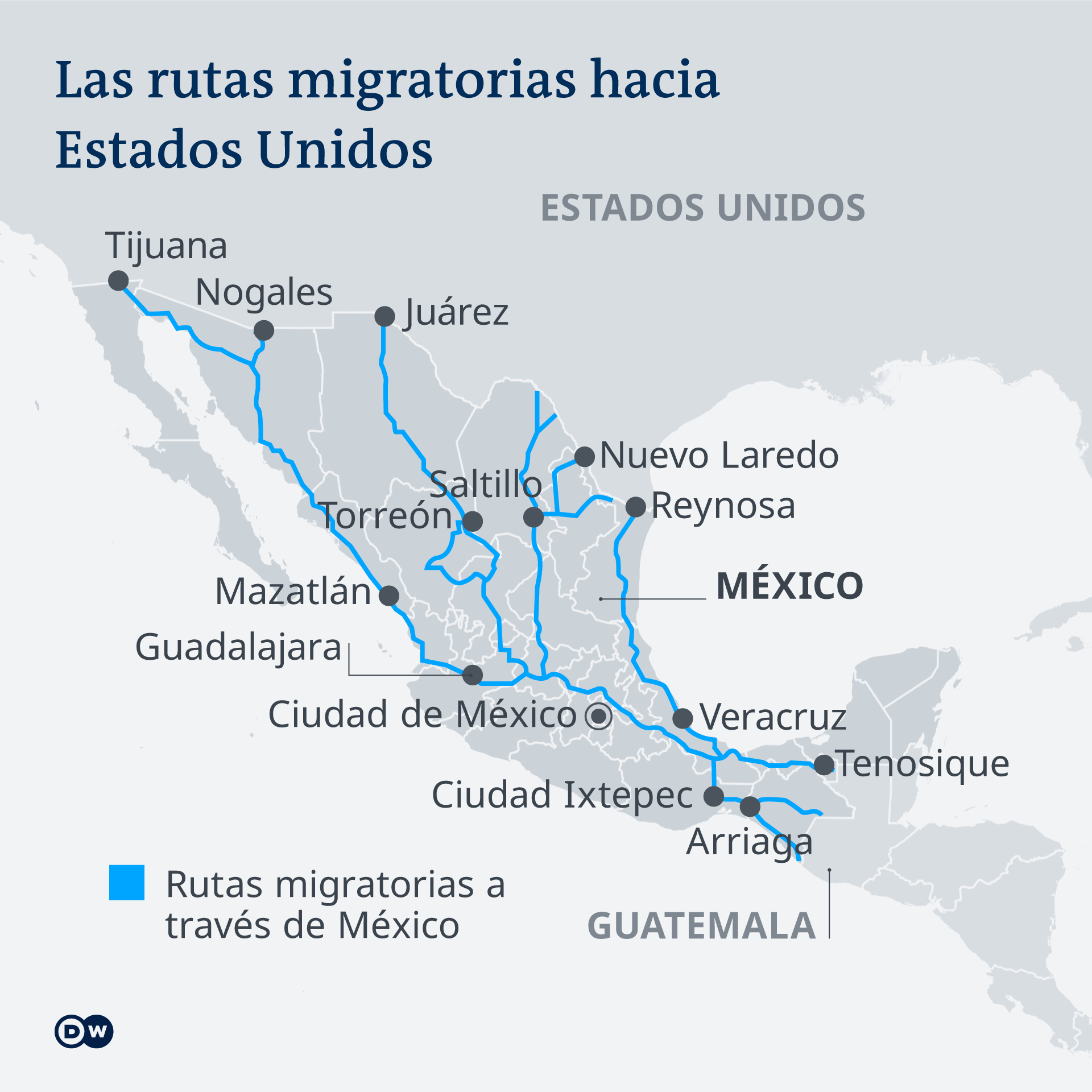 Infografik Karte Fluchtrouten durch Mexiko ES