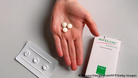 A nurse holding mifepristone pills at the family planning department of Hopital Broussais