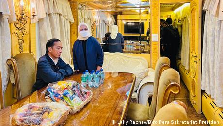 Indonesian President Jokowi and his wife during their train trip from Poland to Ukraine last week