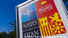 June 27, 2022, Madrid, Krakow, Spain: NATO Summit official logo is seen on a board two days ahead of the official event in Madrid, Spain on June 27, 2022. (Credit Image: Â© Beata Zawrzel/ZUMA Press Wire