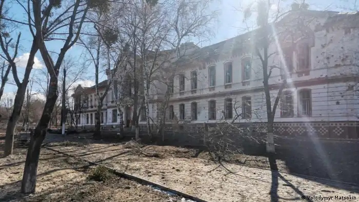 A damaged historic school building