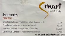 Russian salad is seen in a menu at the NATO summit media centre restaurant in Madrid, Spain, June 28, 2022. REUTERS/Sabine Siebold