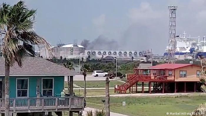 A photo of billowing smoke from the Freeport LNG plant in Quintana, Texas