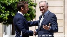 Emmanuel Macron and Anthony Albanese in Paris