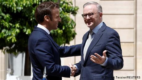 Emmanuel Macron and Anthony Albanese in Paris