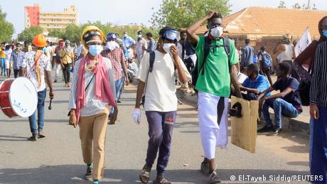 Protesters march during a rally against military rule in Khartoum