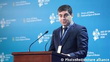 KYIV, UKRAINE - FEBRUARY 26, 2020 - MP Dmytro Lubinets delivers a speech during the Age of Crimea 2020 Forum held on the Day of Crimean Resistance to Russian Occupation at the NSC Olimpiyskiy, Kyiv, capital of Ukraine.