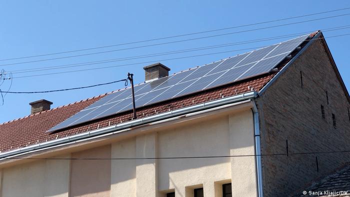 Solar panels on the roof of the Maricic family home in Ruma, northern Serbia